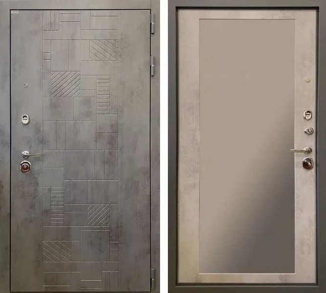 Фото Дверь Ратибор Тетрис 3К Зеркало бетон тёмный / бетон светлый DIS006496